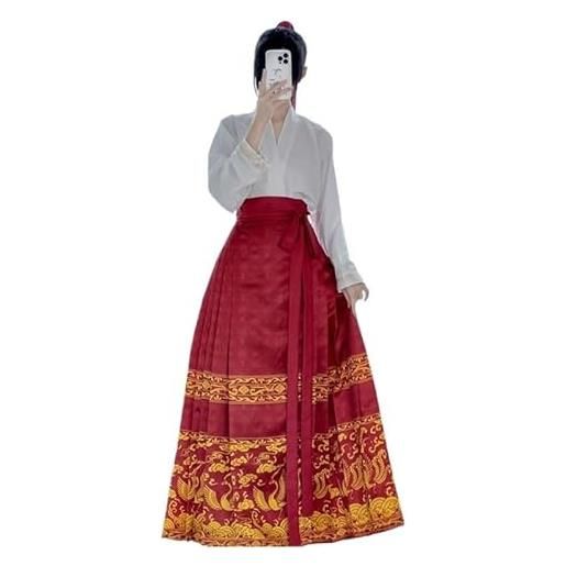NELLN gonna a faccia di cavallo hanfu donna gonna a pieghe hanfu vintage tradizionale cinese gonna a camicia rossa blu nera imposta moda hanfu (color: suit2, size: m)