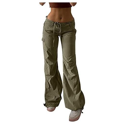 Momolaa toppa jeans estetica moda donna vintage vita bassa individualizzata vita elastica regolabile loose. Pig naso fibbia piede pantaloni cargo larghi con tasca pantaloni da elasticizzati (army green, s)