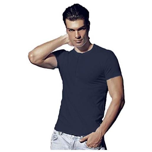 EnricoCoveri 3 t-shirt mezza manica serafino con bottoni in cotone bielastico coveri art. Et1510 (5/l, blu)
