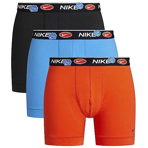 Nike boxer lungo uomo in dri-fit, brief 3pk, confezione da 3 pezzi (m, sticker wb/black/team orange/photo blue)