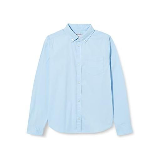 Amazon Essentials camicie da uniforme a maniche lunghe in popeline elasticizzato con chiusura con bottoni bambini e ragazzi, pacco da 3, bianco, 9 anni