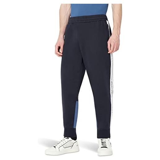 ARMANI EXCHANGE pantaloni in pile con logo colorblock, pantaloni casual uomo, blue, l