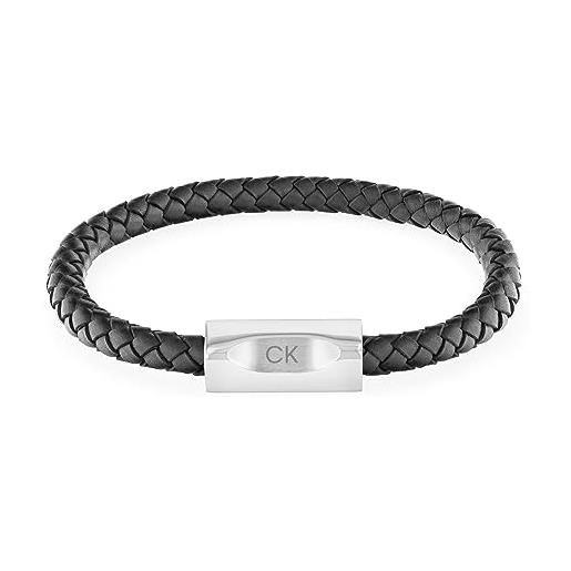 Calvin Klein braccialetto in pelle da uomo collezione bold leathers, nero (black)