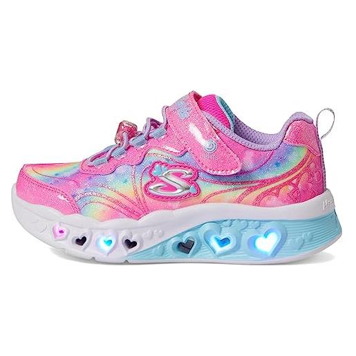 Skechers flutter heart lights groovy swirl, scarpe sportive bambine e ragazze, turquoise sparkle mesh hot pink trim, 32 eu