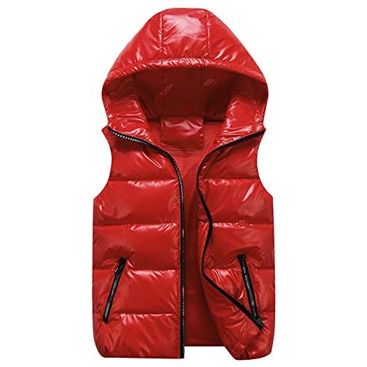 AIEOE bambini piumino senza maniche piumino gilet con cappuccio cappotti senza maniche ragazza ragazzo abbigliamento autunno e inverno impermeabile leggero caldo rosso 13-14 anni