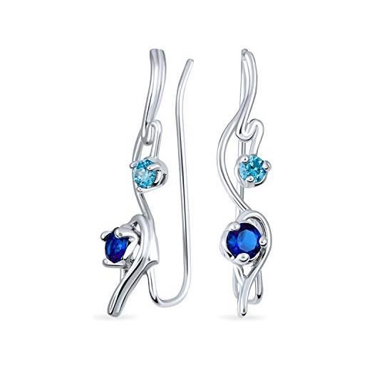 Bling Jewelry swirl wire ear pin climbers aqua blue cubic zirconia orecchini per donna simulato zaffiro cz crawlers sterling silver