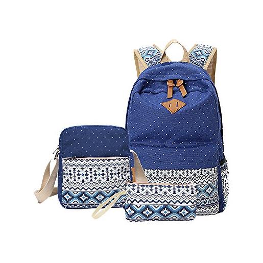 Kasen zaino ragazza casual scuola 3pcs daypacks/canvas backpack tela zaino donna messenger bag/purse blu zaffiro