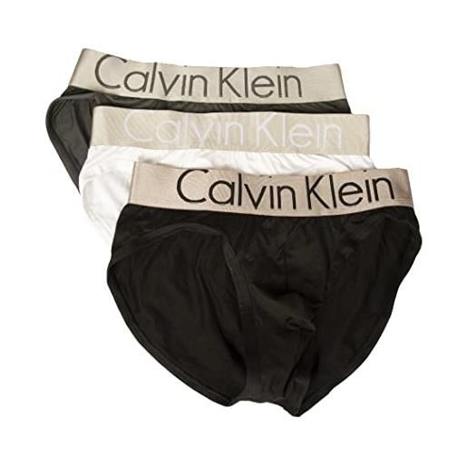 Calvin Klein slip uomo ck 3 pezzi elastico a vista microfibra mutande articolo nb2306o hip brief 3pk, 4qg white/gray pinstripe/black, l