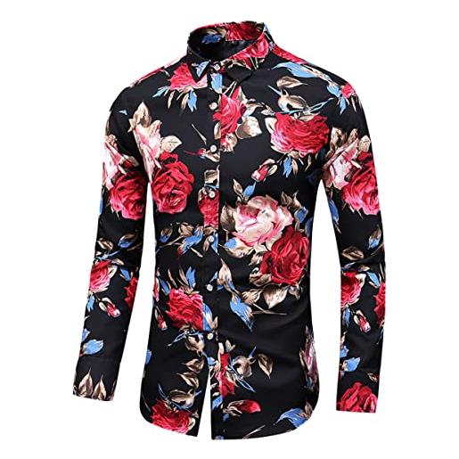 Oanviso camicia a maniche lunghe da uomo 3d floreali stampato camicia classico scollo a risvolto camicia casual shirt confortevole eleganti bluse floreale pattern tops beach hawaiian shirt a01 l