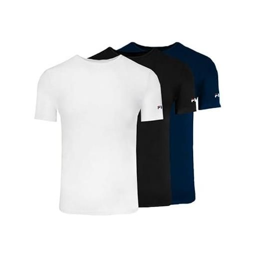 FILA underwear 3 pack t-shirt uomo maglie intime round neck moda egidio (bianco navy nero, 3 s)