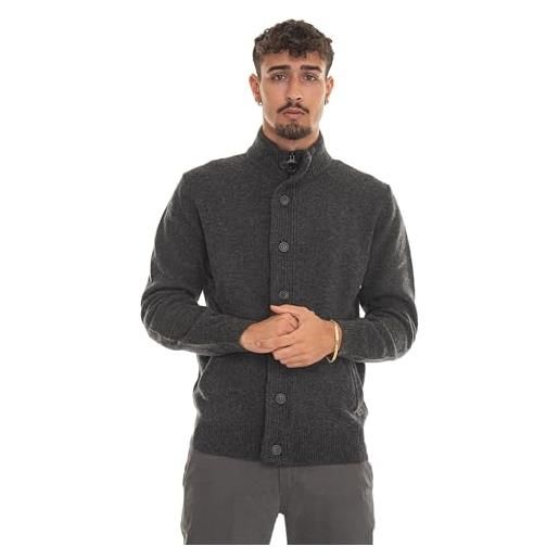 Barbour maglione uomo mkn0731 patch zip thru sweater charcoal ai21 in lana d'agnello s