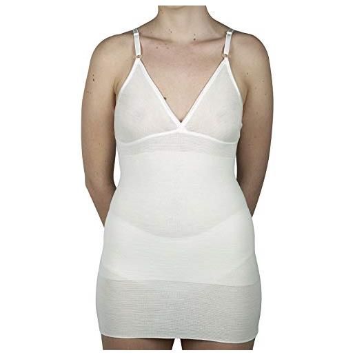 MANIFATTURA BERNINA form 3016 (taglia 3 bianco) - canottiera intima a spalla stretta da donna in lana e cotone e fascia vita incorporata