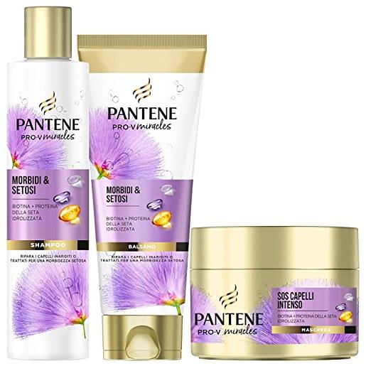 Pantene pro-v balsamo per capelli secchi + shampoo nutriente con biotina, mèches sos intenso, trattamento con proteine