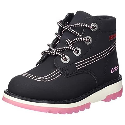 Kickers kickrally20, scarpe con lacci unisex-bimbi 0-24, rosa nero, 22 eu