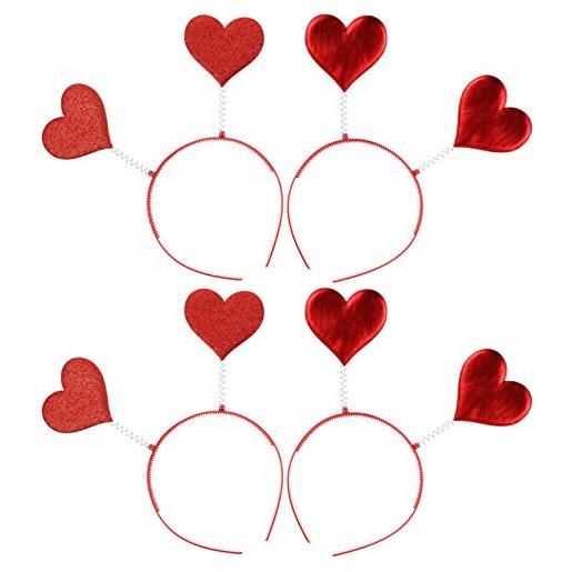 Minkissy cerchietto per capelli con cuore, 4 pezzi, per san valentino, cuore rosso, con testa rossa, per donne e ragazze