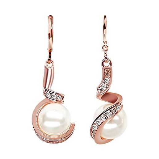 N\P orecchini con perle bianche, oro placcato e cristallo, orecchini pendenti da donna, mamma, regalo di natale, compleanno, matrimonio, small, oro rosa