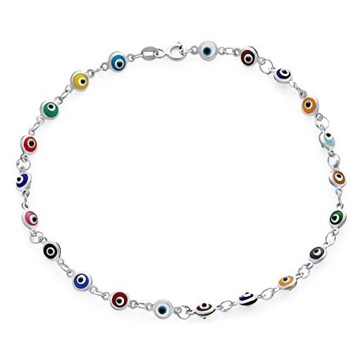 Bling Jewelry amuleto di protezione charm turco multi colore snella malocchio cavigliera link braccialetto per le donne adolescente. 925 argento 10 pollici