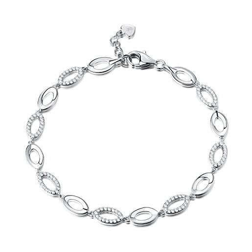 Diamond Treats braccialetto argento donne, solido argento 925 sterling, anelli ovali zircone cubico scintillante. Lussuoso braccialetto signore 19-20,3 centimetri regalo gioielleria perfetto lei. 