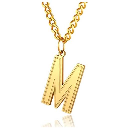 ChainsPro collana con alfabeto in oro, collana con pendente m iniziale, catena con cordolo in oro