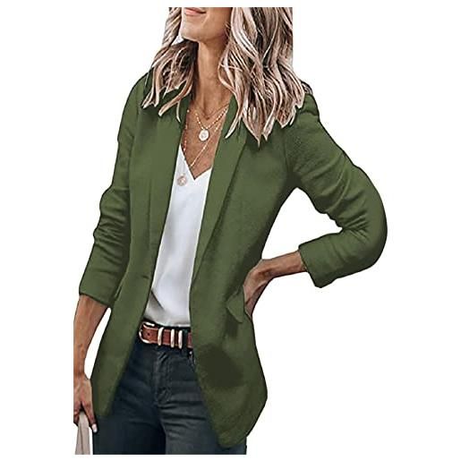 YMING blazer da ufficio da donna blazer a maniche lunghe aperto sul davanti verde militare xxl