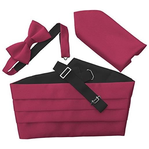 Great British Tie Club raso cummerbund set fascia serie: compreso papillon e fazzoletto (fucsia rosa)
