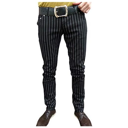 Fuzzdandy jeans skinny mod. Rétro vintage gessati nero black with white pin stripes