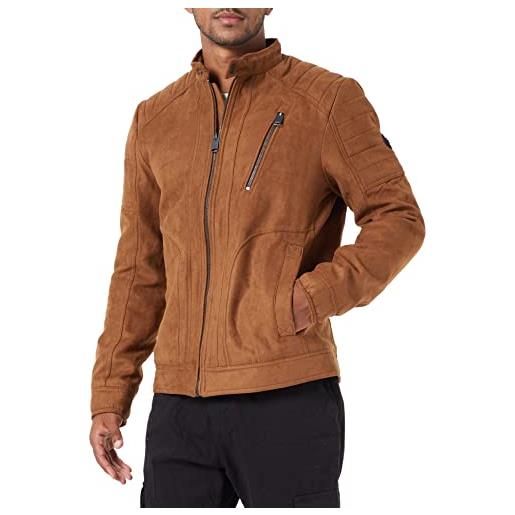 TOM TAILOR giacca da motociclista in finta pelle, uomo, marrone (fox brown fake leather 30512), xl