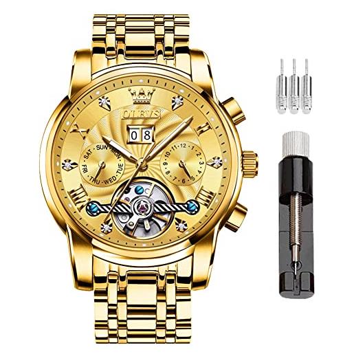 OLEVS watches men automatic, self winding skeleton watches for men tourbillon no battery, luxury stainless steel watch with date mechanical men's watches waterproof fashion for men