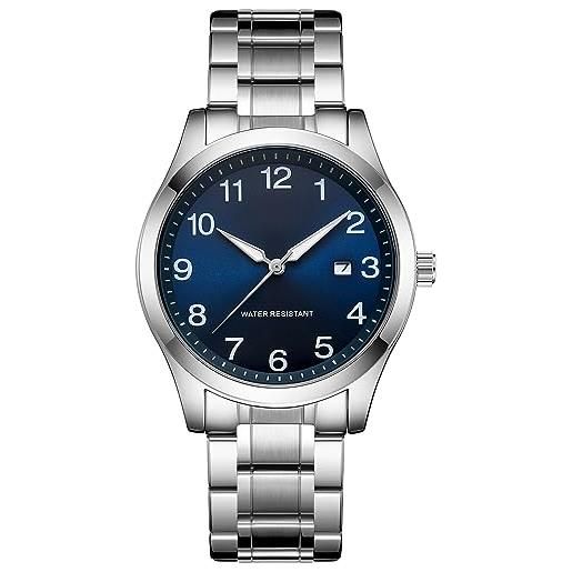 CIVO orologio uomo acciaio analogico orologio da polso elegante data impermeable luminoso orologio da uomo classico business quadrante blu quarzo orologi, regalo uomo