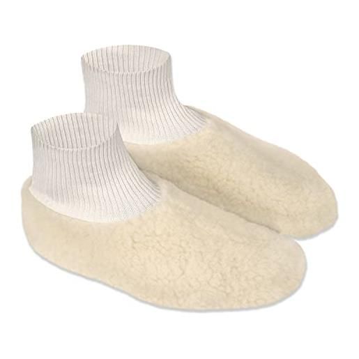 formalind pantofole da letto con polsini contro i piedi freddi - lana merino - lana di pecora italiana, naturale 36/37 eu