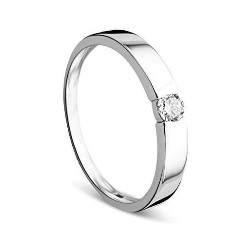 OROVI anello da donna in oro bianco 14 carati (585) brillanti 0,13 ct con diamanti anello fatto a mano in italia, oro, diamante