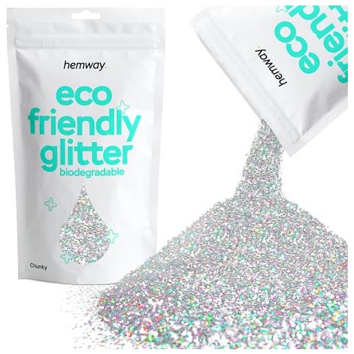 Hemway eco friendly biodegradabile glitter 100g / 3,5 once bio cosmetic sicuro sparkle vegan per face, ombretto - 1/40 0,025 0,6 millimetri - argento olografico