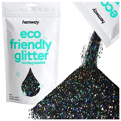 Hemway eco friendly biodegradabile glitter 100g / 3,5 once bio cosmetic sicuro sparkle vegan per viso, eyeshadow - 1/40 0,025 0,6 millimetri - nero olografico