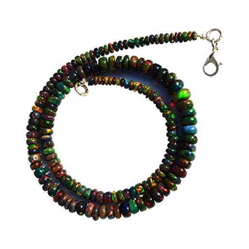 Neerupam Collection 5mm a 7mm naturale etiope welo nero opale di fuoco liscio forma rondelle perline collana di pietre preziose per le donne | perle di opale di fuoco welo di grado aaa | collana con opale gioielli opale
