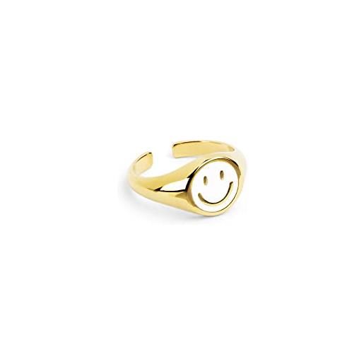 SINGULARU - anello smiley white enamel oro - anello regolabile - ottone con finitura placcata in oro 18kt - misura unica - gioielli da donna - realizzato in europa