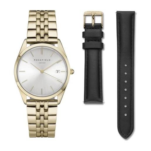 Rosefield asgbg-x238 - orologio da donna in confezione regalo con quadrante bianco e cinturino in oro