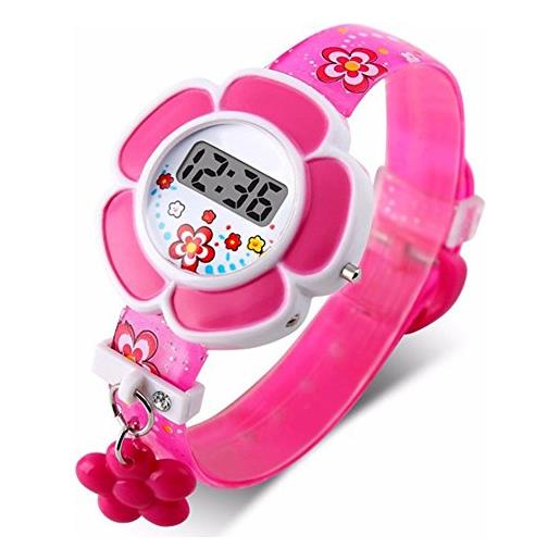 GCDN - orologio digitale per bambini, in silicone, motivo: cartoni animati, per ragazzi, ragazze, con un bel fiore