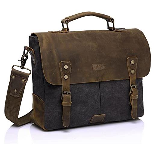 VASCHY borsa a tracolla vintage per uomo e donna, in tela di pelle, per laptop da 15,6, con cinturino rimovibile, 14-pollice grigio, taille unique