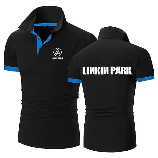 HARLSO polo da uomo alla moda per linkin park sports t-shirt polo traspirante per esterni t-shirt casual a maniche corte per uomo e adulto, black-m