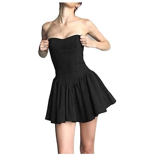SHANHE 2023 new estetica elegante abito da festa donna vintage streetwear mall goth senza spalline abito corsetto a vita alta y2k-nero, s