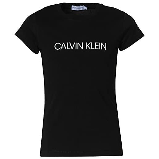 Calvin Klein jeans t-shirt maniche corte bambina institutional scollo rotondo, nero (ck black), 16 anni