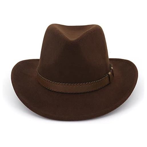 Youllyuu cappelli fedora da cowboy in feltro di lana a tesa larga con fascia in pelle marrone scuro donne uomini partito cappello formale