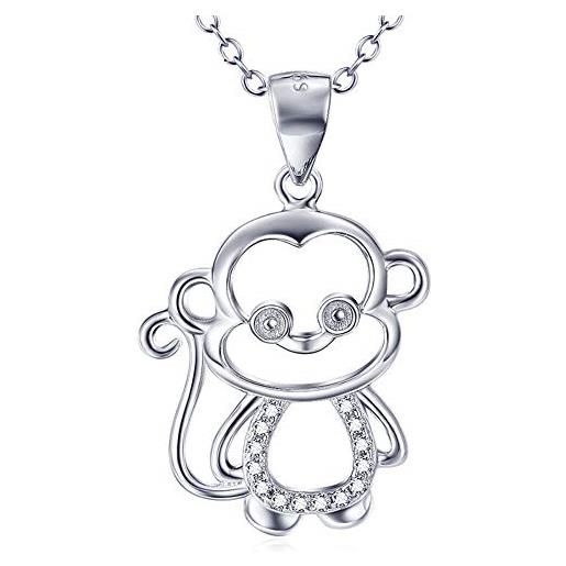 GAOHONGMEI collana con ciondolo a forma di scimmia zodiacale in argento sterling con micro zirconi, lunghezza 18 cm, regalo per luna di miele