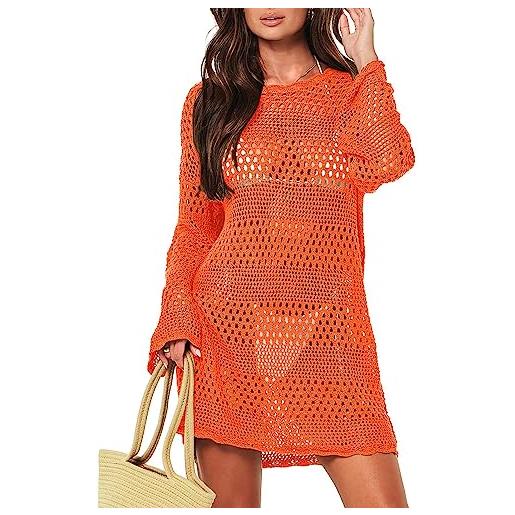 QLASIC costume da bagno da donna all'uncinetto, copricostume da bagno estivo, costumi da bagno, pullover in maglia, abito da spiaggia (color: orange, size: s)