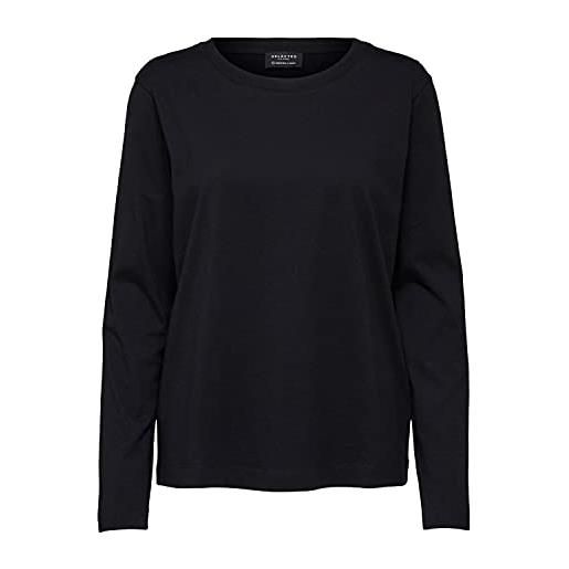 EGOMAXX selected femme women basic longsleeve shirt | slfstandard cotton pullover | thin basic sweatshirt, colore: nero, taglia: s