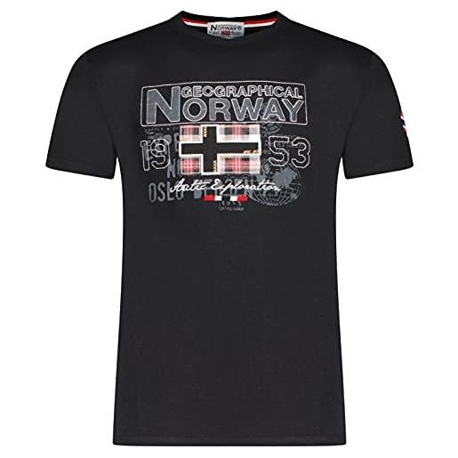 Geographical Norway jolympia men - maglietta cotone uomo - t-shirt logo stampa - maniche corte - girocollo scollo regular fit casual stile prodotto (nero, l)