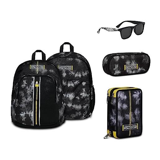 Seven S.p.a. seven zaino scuola advanced detach- heavy boy, zaino doppio scomparto con tasca porta borraccia + astuccio scuola 3 scomparti con contenuto + portapenne scuola + occhiali bianchi e neri con custodia