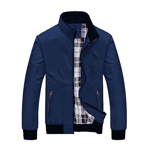 QWUVEDS giacca da uomo per attività all'aria aperta, senza cappuccio, giacca casual, colore autunnale, ispessimento, cappotto invernale, chiusura lampo, cappotti e giacche da uomo softshell, blu, xl