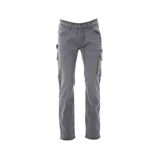 PAYPER west pantalone da lavoro uomo taglio jeans misto denim tasche laterali chiusura zip porta metro smartphone effetto consumato delavè steel grey (60/62)