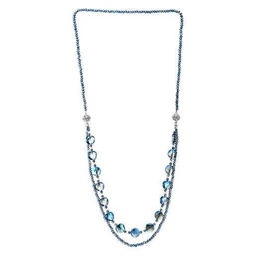 COOLSTEELANDBEYOND lunga blu cristallo perlina catena statement collana con zirconi chiusura magnetica, staccabile due pezzi